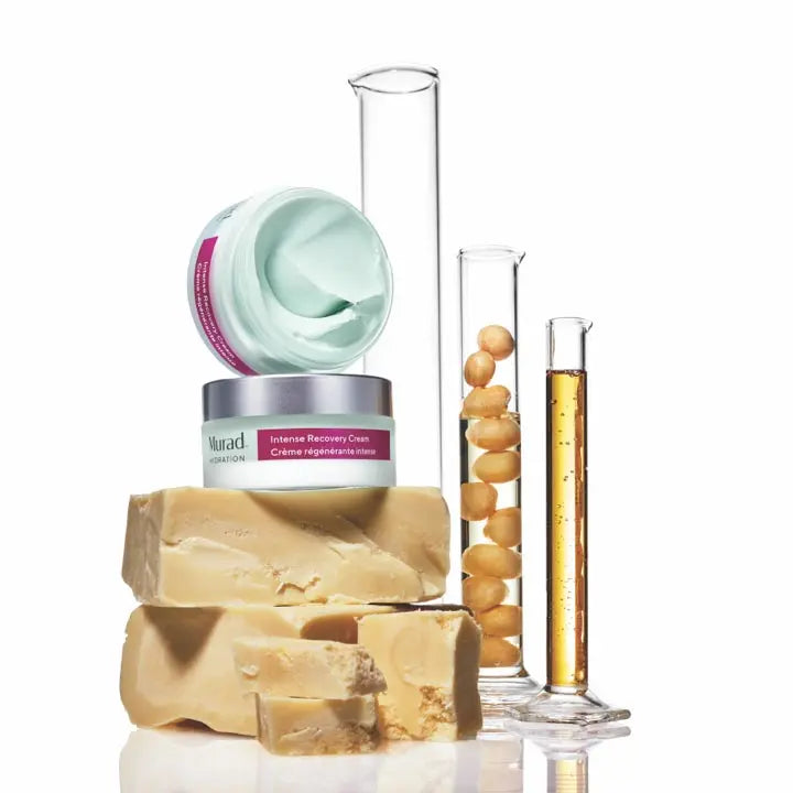 a jar of intense recovery cream and it's ingredients
