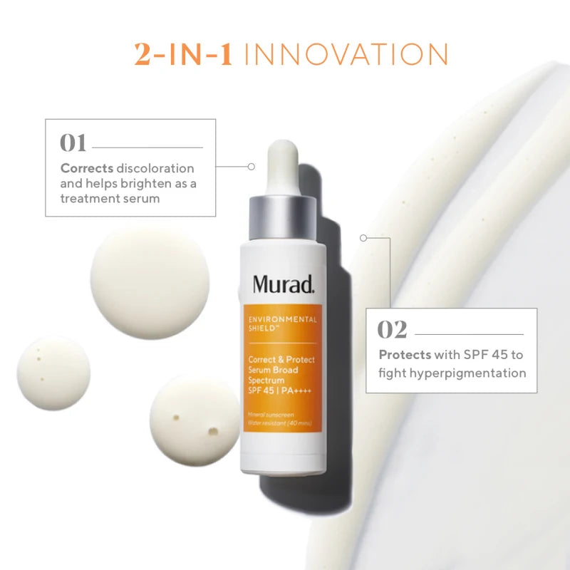 a bottle of correct & protect serum broad spectrum spf 45